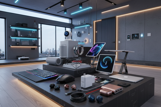 crea un fondo atracttivo llamtvo y que tenga sentido con los productos , añade los mismos productos o incluso mas modernos y llamtivos , tambien añade algun que otro producto de hogar y inteligente