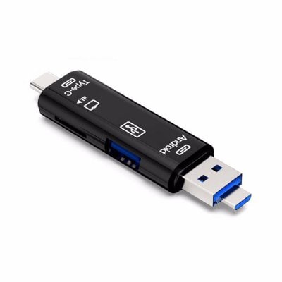 Adaptador OTG Hub USB Type-C/Micro USB con Lector Tarjetas TF - 3 en 1